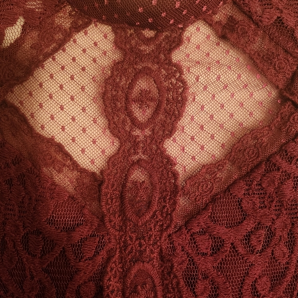 XHILARATION Burgandy Red Fit Flare Halter Sleeveless Lace Dress Size S - Picture 6 of 9